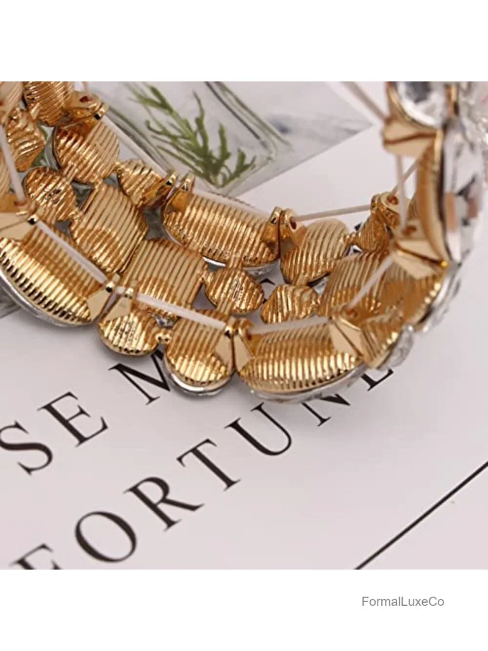 Wedding Bridal Crystal Leaf Flower Stretch Bangle Bracelet Women